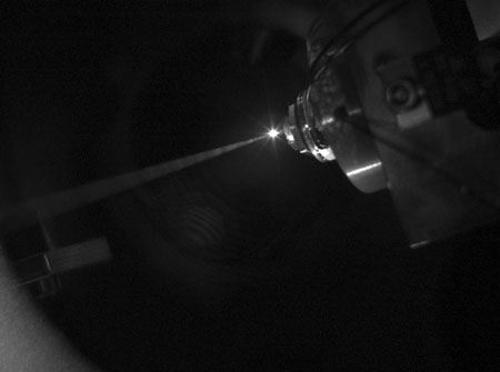 A hydrogen jet inside a sample chamber