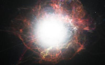Artist's Impression of Dust Formation around a Supernova Explosion