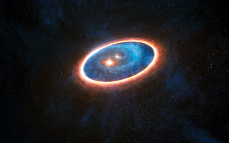 gas and dust surrounding the triple star system GG Tau