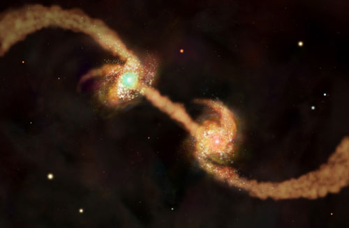 two spiral galaxies collide
