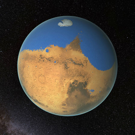 This is how Mars could have looked 4.5 billion years ago. At least 20 percent of its surface was covered with water