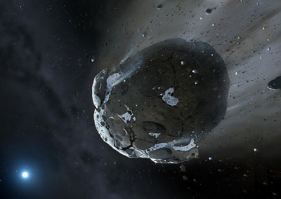 Artist's Impression of a Rocky and Water-Rich Asteroid Being Torn Apart
