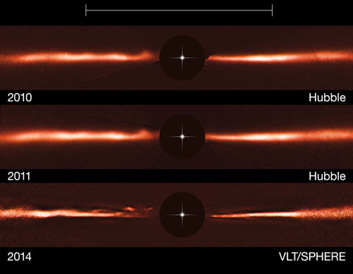 fast-moving wave-like features in the dusty disc around the nearby star AU Microscopii