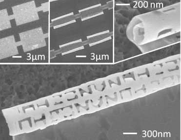 Nanostructures such as rings and scrolls with the letters JHU and NANOJHU patterns on them
