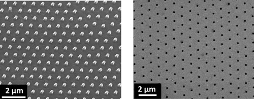 SEM image of photoresist nanopillars array and gold nanoholes array