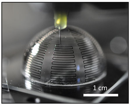 a 3D  antenna during the printing process of meander lines made of silver nanoparticle ink