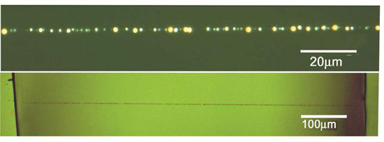 Optical microscopy images of CNT/TiO2 strings