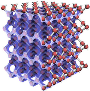 Model of a diamond structure superimposed on a 3D artificial diamond structure in silicon