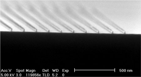 Lines with a width of 15 nm defined in the resist