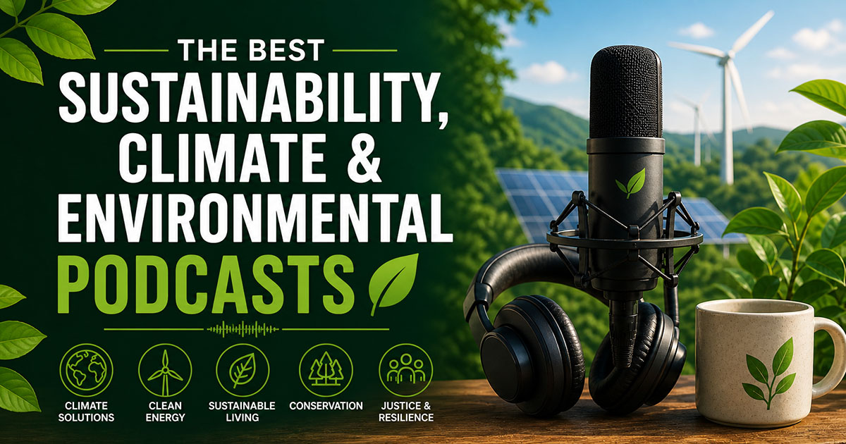 Sustainability, climate and environmental podcasts hero banner