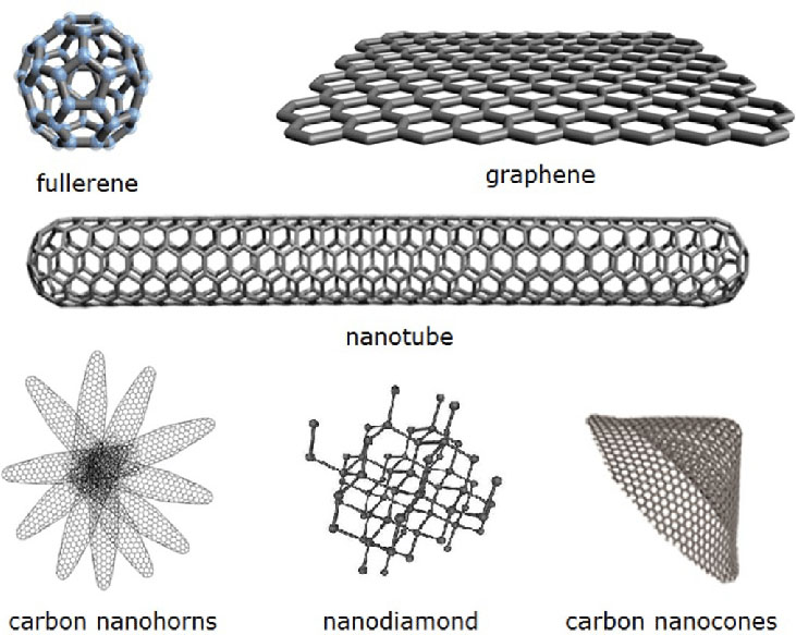 Illustration of various carbon allotropes