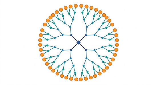 Schematic illustration of dendrimer architecture showing the core, branching generations, and surface functional groups