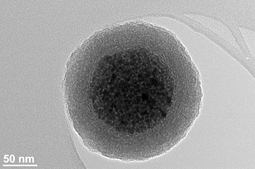 TEM image of a magnetic nanoparticle cluster with a silica shell