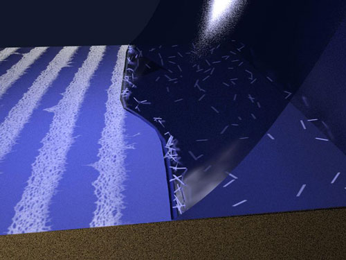 Carbon nanotubes are deposited from a liquid onto a surface in regular stripes