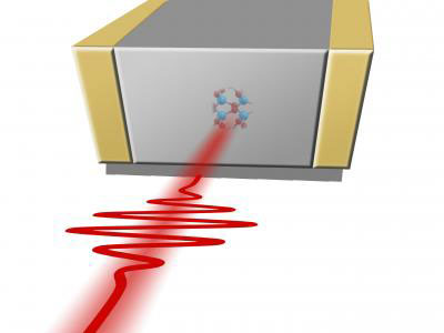 A laser pulse hits the quartz glass between two electrodes