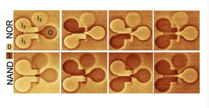Magnetic force microscopy images of a 3D majority logic gate