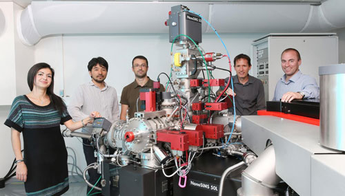 The researchers with the NanoSIMS apparatus
