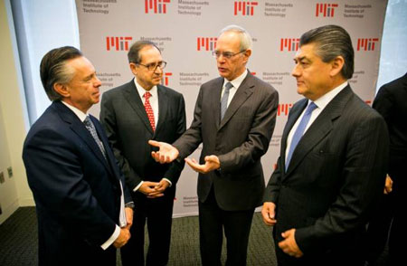 (Left to right): Eduardo Medina Mora, Salvador Alva; L. Rafael Reif; and José Antonio Fernandez Carbajal