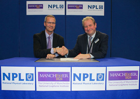 James Baker, Business Director at the National Graphene Institute at The University of Manchester, and Rhys Lewis, Head of Time, Quantum & Electromagnetics Division at NPL