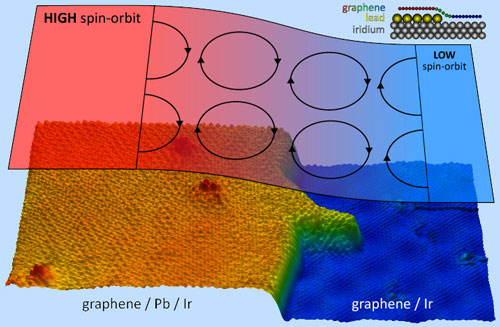 In the sea of graphene (over an iridium crystal), electrons' spin-orbit interaction is much lower than that created by intercalating a Pb island