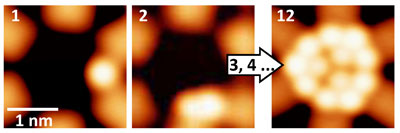 three different quantum wells that contain one, two and three xenon atoms