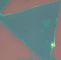 micron-scale optical microgram showing a characteristically triangular molybdenum disulphide ultrathin film