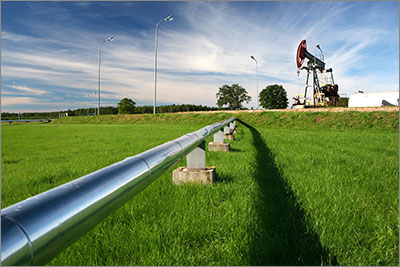 a pipeline transports oil away from the pump site