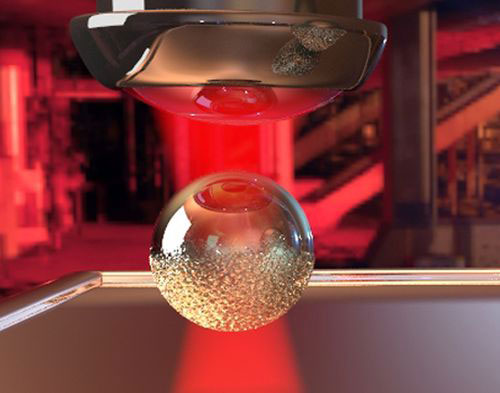 glass nanospheres coated on one side with a very fine gold film can be moved about with high precision using laser beams