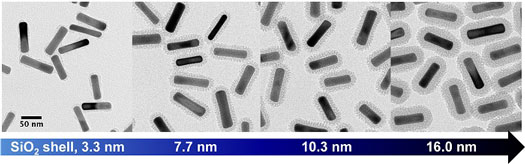 Gold nanorods with silica shells of varying thicknesses