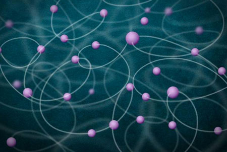 This image illustrates the entanglement of a large number of atoms