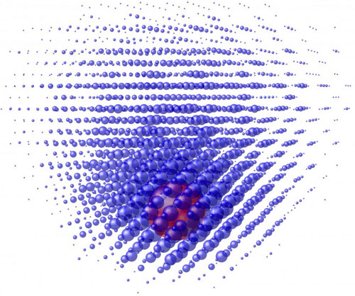 an electron wave in  a phosphorus atom, distorted by a local electric field