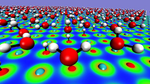 A computer simulation of how calcium oxide interacts with water vapor