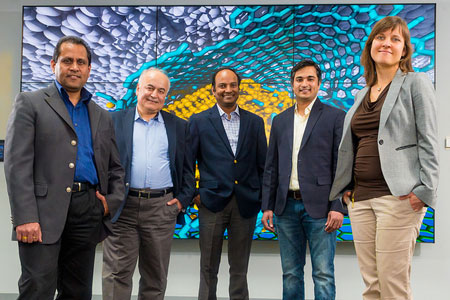 From left, researchers Ani Sumant, Ali Erdemir, Subramanian Sankaranarayanan, Sanket Deshmukh, and Diana Berman