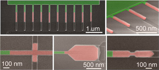 Scanning electron microscope images of single crystal structures fabricated using template-assisted selective epitaxy