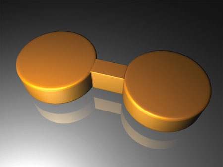 Gold nano disks linked by a gold bridge