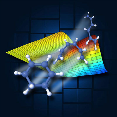 This illustration shows shape changes that occur in quadrillionths-of-a-second intervals in a ring-shaped molecule that was broken open by light