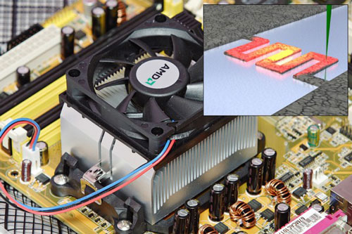 Fan-cooled heat sink on a microprocessor