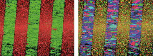 EBSD image showing the local structure of a thin film