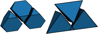 four-sided pyramids, or tetrahedra, produce a diamond structure when their points are cut off