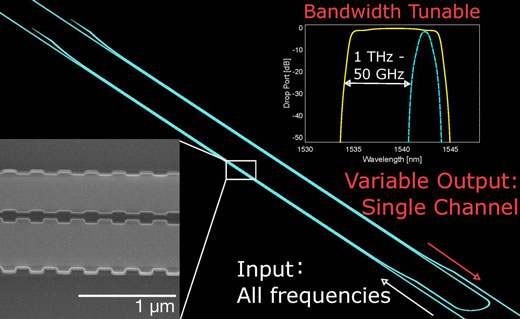 bandwidth-tunable silicon filter uses periodic nanostructures to filter a single channel from all input frequencies