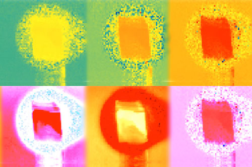 The coloration of these images depicts the phase information contained in six light frequencies