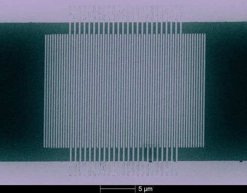 Colorized micrograph of a NIST single-photon detector