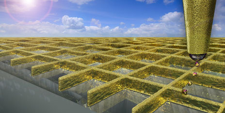 With a special mode of electrohydrodynamic ink-jet printing scientists can create a grid of ultra fine gold walls