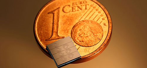 chip-based device compared to a Euro cent