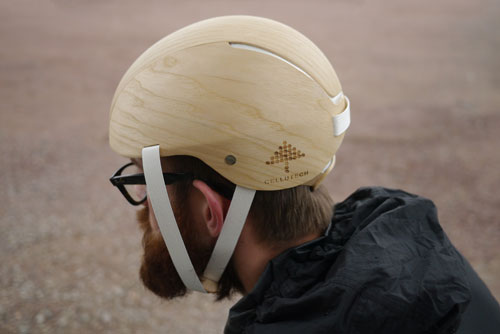 prototype bicycle helmet made from wood-based material