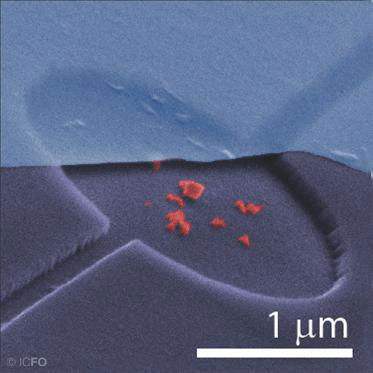 False Color Scanning Electronic Micrograph (SEM) Of Hybrid Graphene-Nv Near-Field Nano-Optomechanica