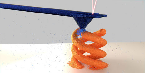 movable micropipette (blue) to manufacture tiny copper objects