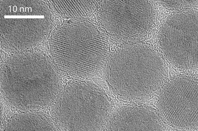 transmission electron microscope image of  iron oxide nanoparticles, immersed in oleic acid