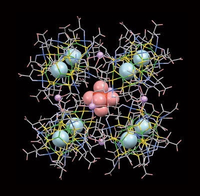 Copper-rich metal clusters can form several different aggregates, including this cubic structure