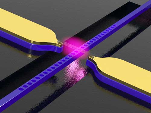 Carbon nanotube above a photonic crystal waveguide with electrodes